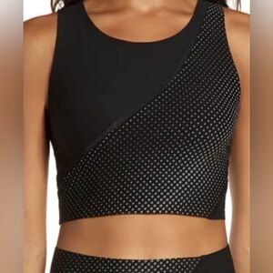 SPANX Reflective Crop Top Black Silver Large Seamless Breathable Quick Dry Tank